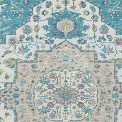 5' X 8' Teal Blue Green And Ivory Oriental Washable Indoor Outdoor Area Rug-5
