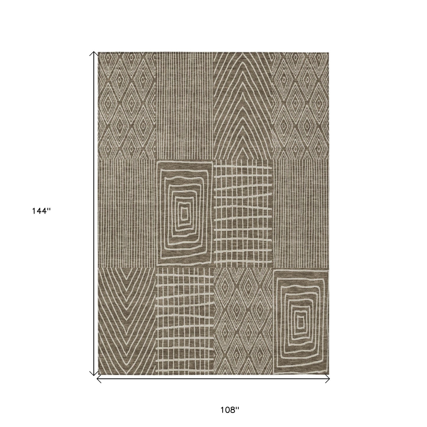 9' X 12' Brown And Beige Geometric Washable Indoor Outdoor Area Rug-2