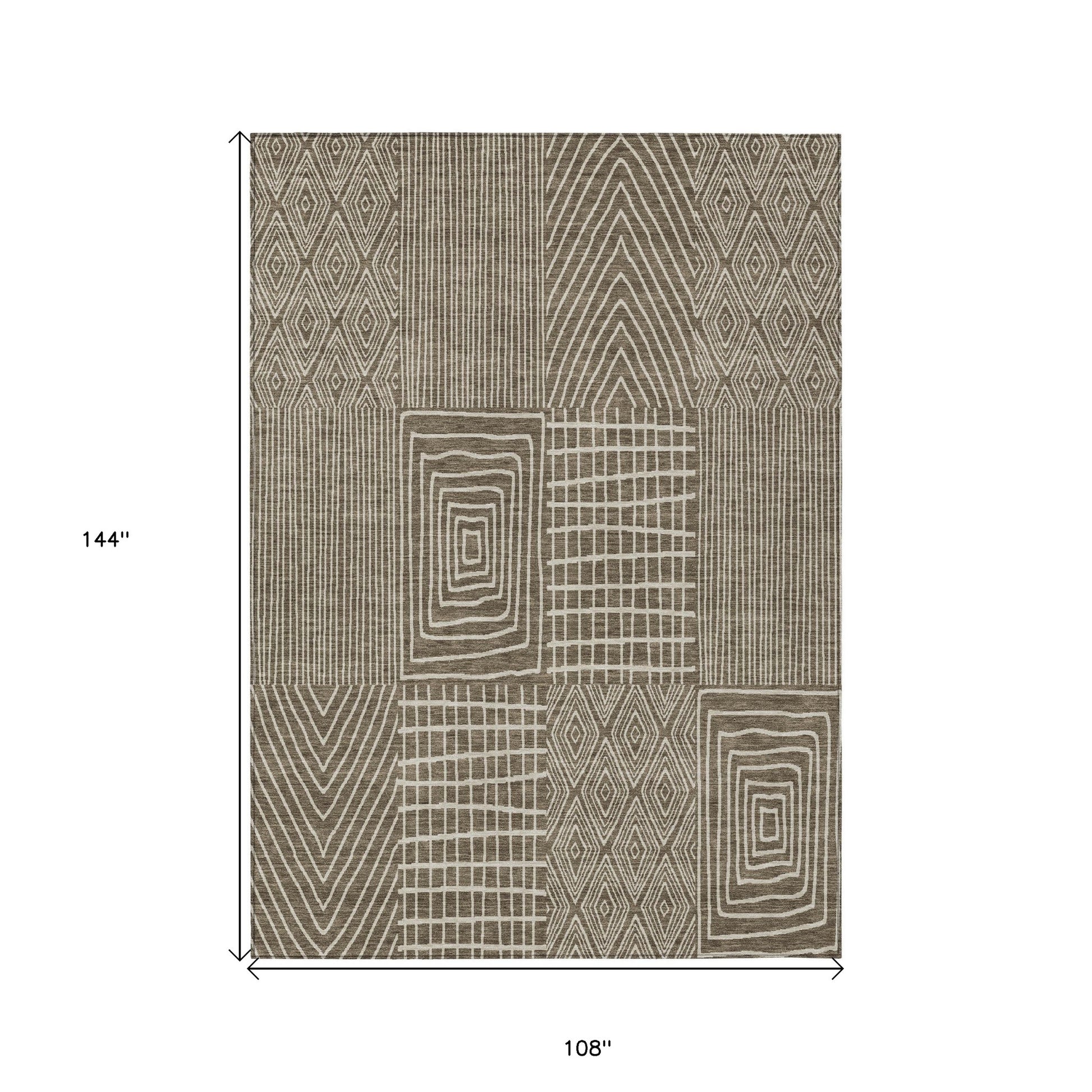9' X 12' Brown And Beige Geometric Washable Indoor Outdoor Area Rug-2