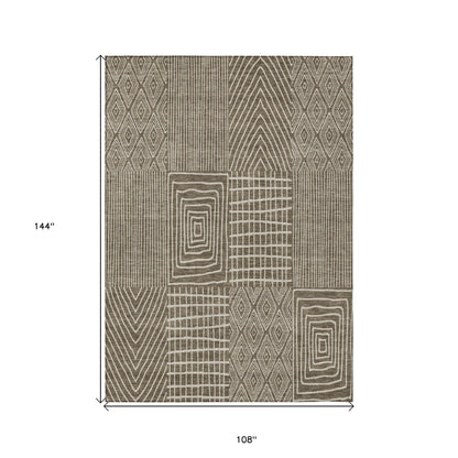 9' X 12' Brown And Beige Geometric Washable Indoor Outdoor Area Rug-2
