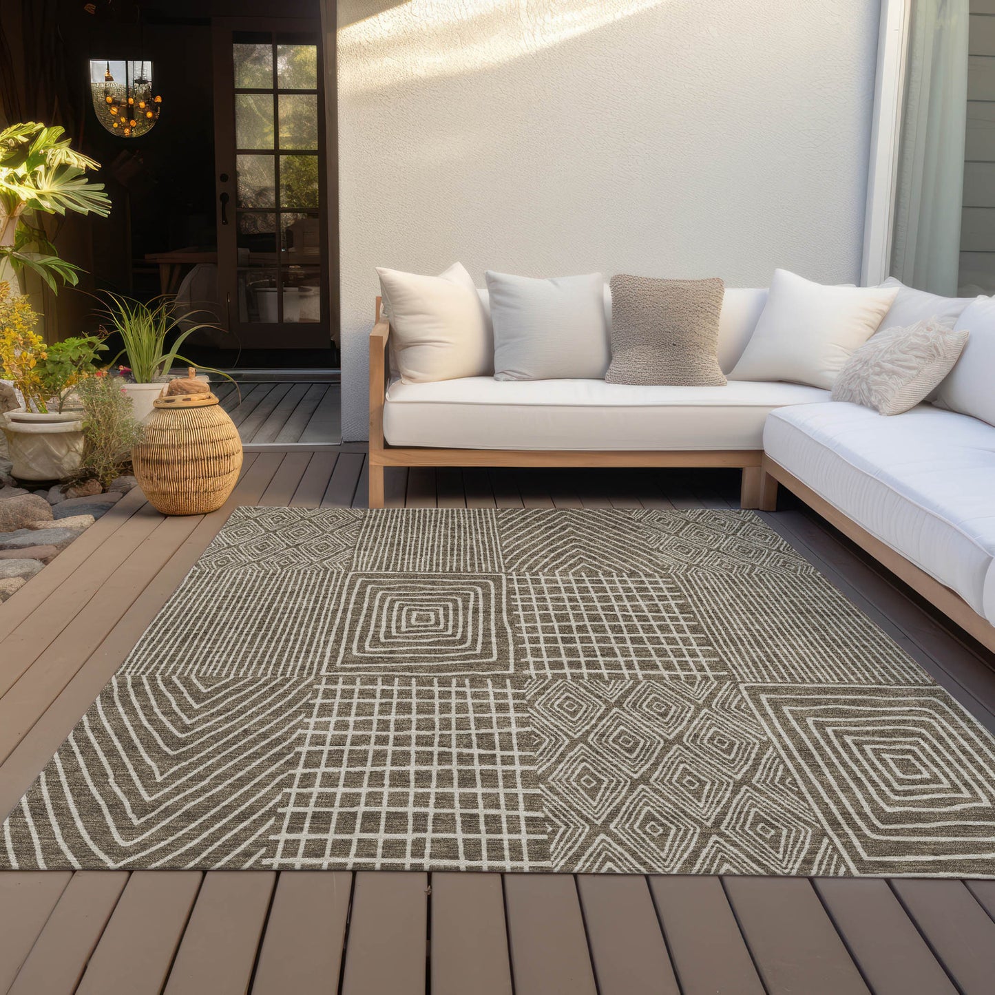 9' X 12' Brown And Beige Geometric Washable Indoor Outdoor Area Rug-7
