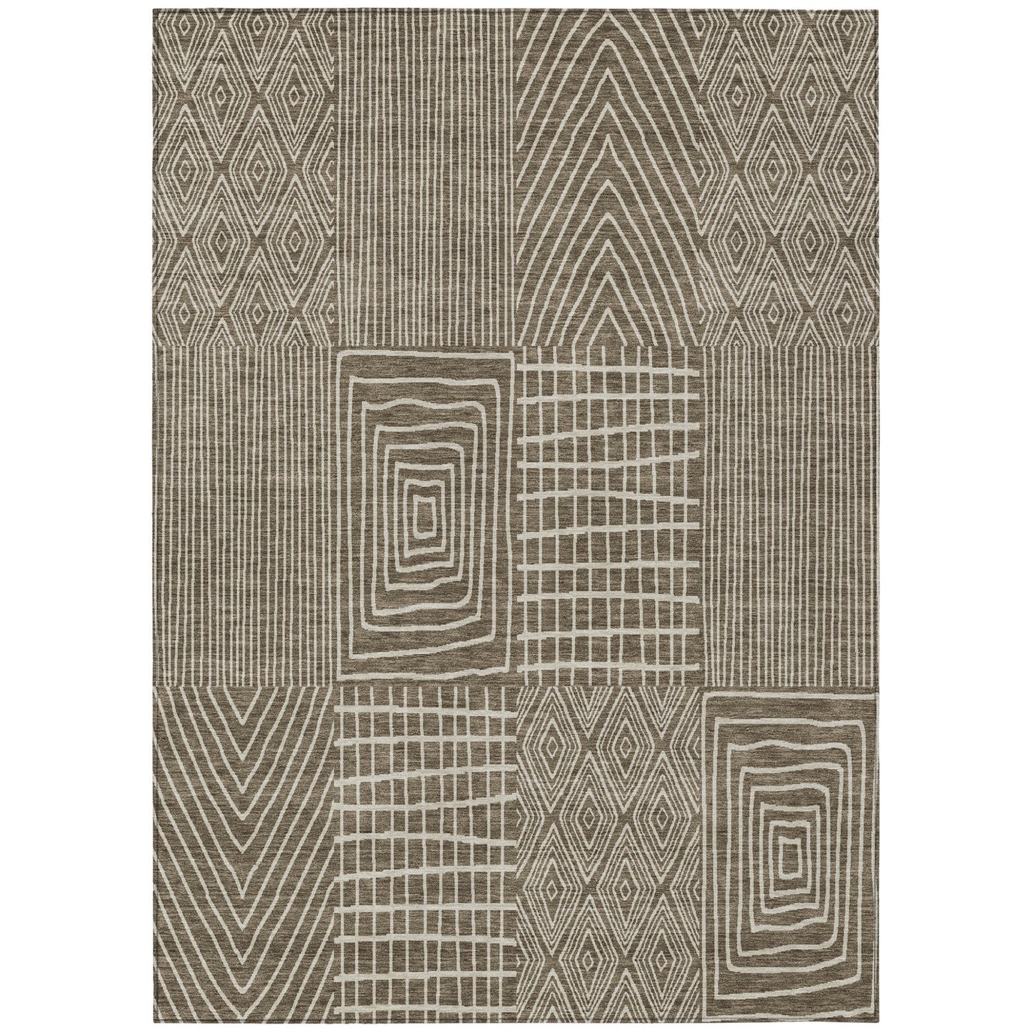 9' X 12' Brown And Beige Geometric Washable Indoor Outdoor Area Rug-1