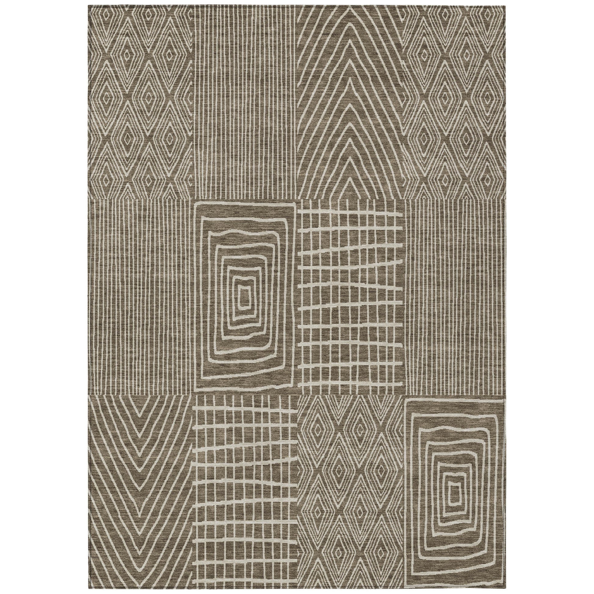 9' X 12' Brown And Beige Geometric Washable Indoor Outdoor Area Rug-1