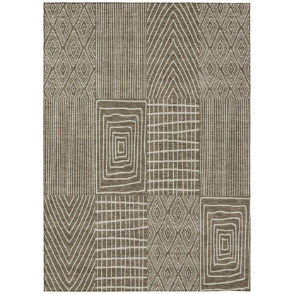 9' X 12' Brown And Beige Geometric Washable Indoor Outdoor Area Rug-1