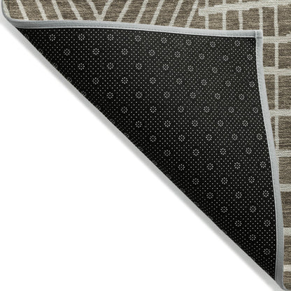 9' X 12' Brown And Beige Geometric Washable Indoor Outdoor Area Rug-6
