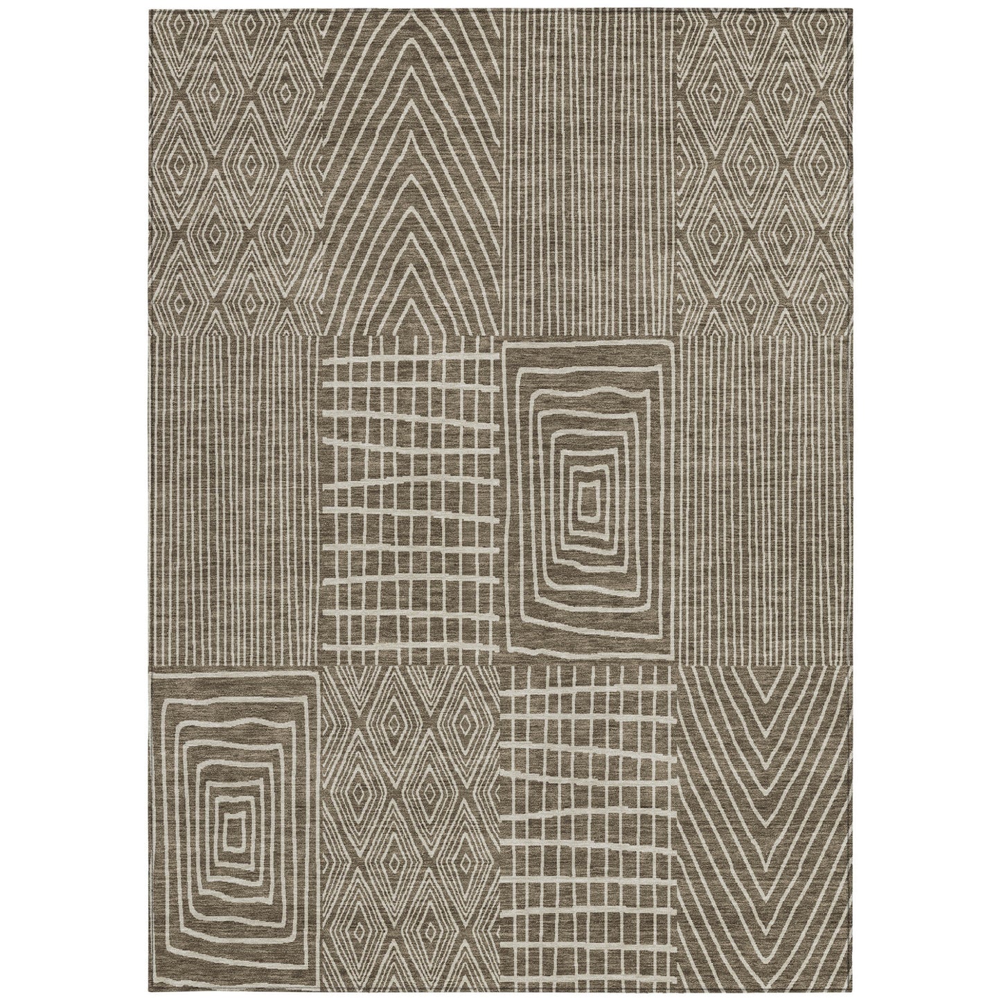 9' X 12' Brown And Beige Geometric Washable Indoor Outdoor Area Rug-5