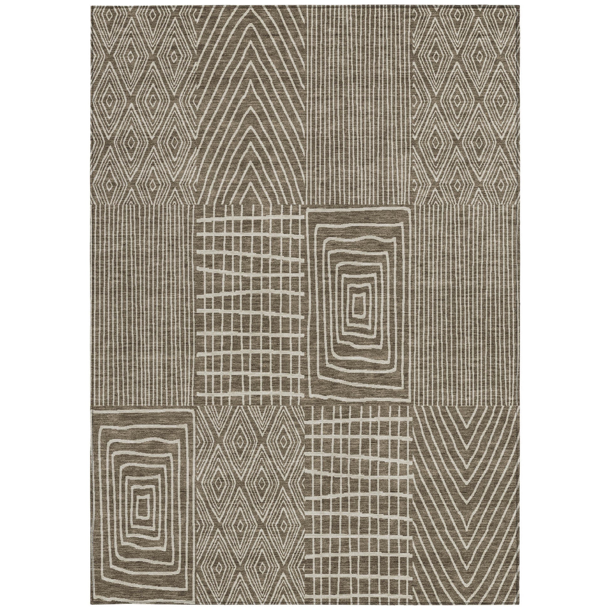 9' X 12' Brown And Beige Geometric Washable Indoor Outdoor Area Rug-5