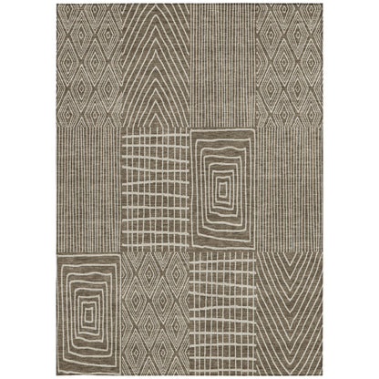 9' X 12' Brown And Beige Geometric Washable Indoor Outdoor Area Rug-5