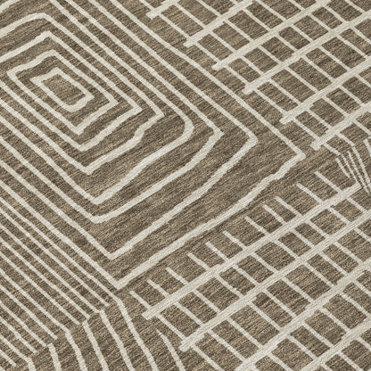 9' X 12' Brown And Beige Geometric Washable Indoor Outdoor Area Rug-4