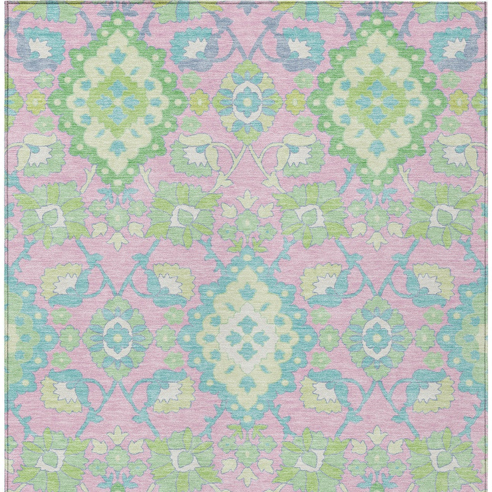 8' X 10' Pink Green And Blue Oriental Washable Indoor Outdoor Area Rug-6