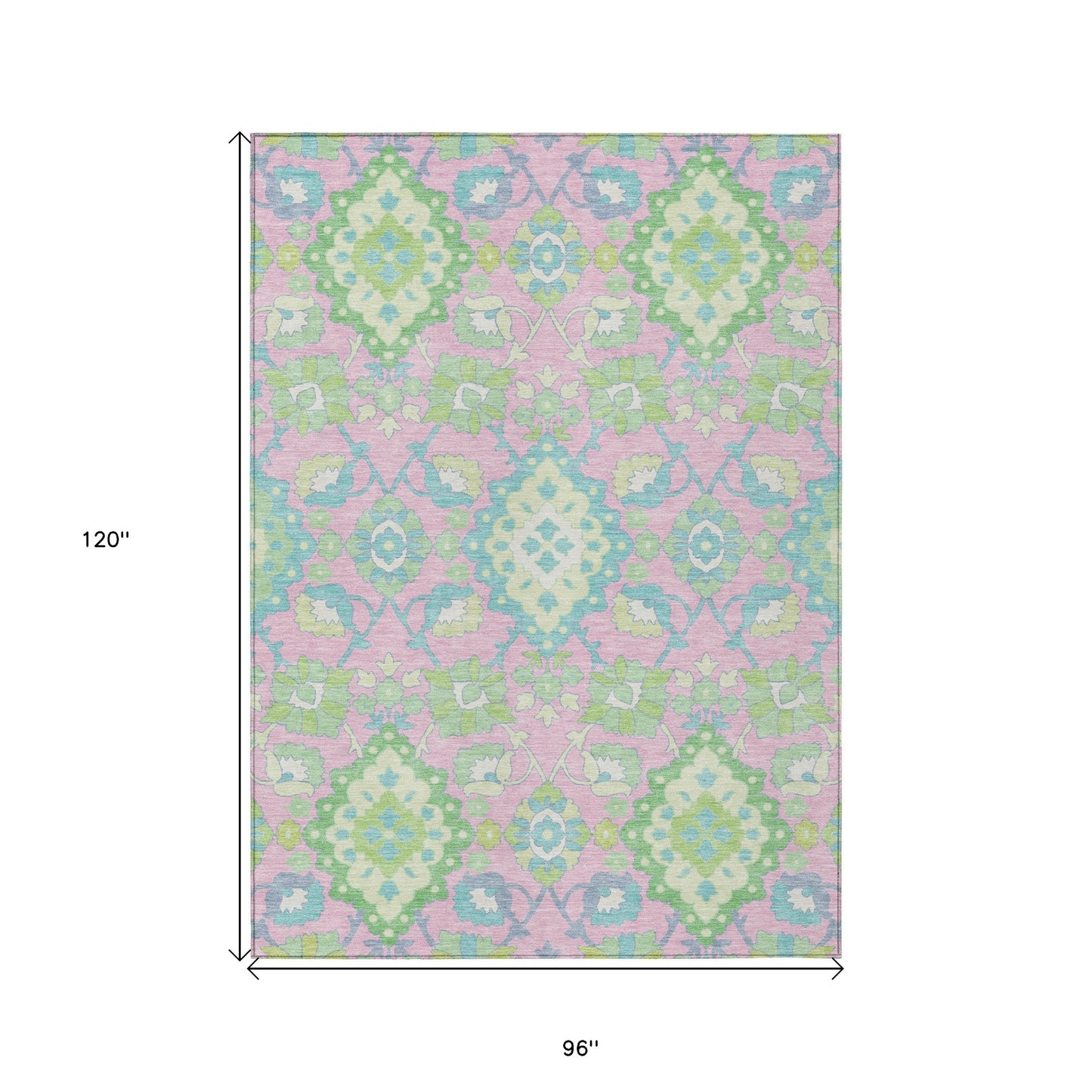 8' X 10' Pink Green And Blue Oriental Washable Indoor Outdoor Area Rug-2
