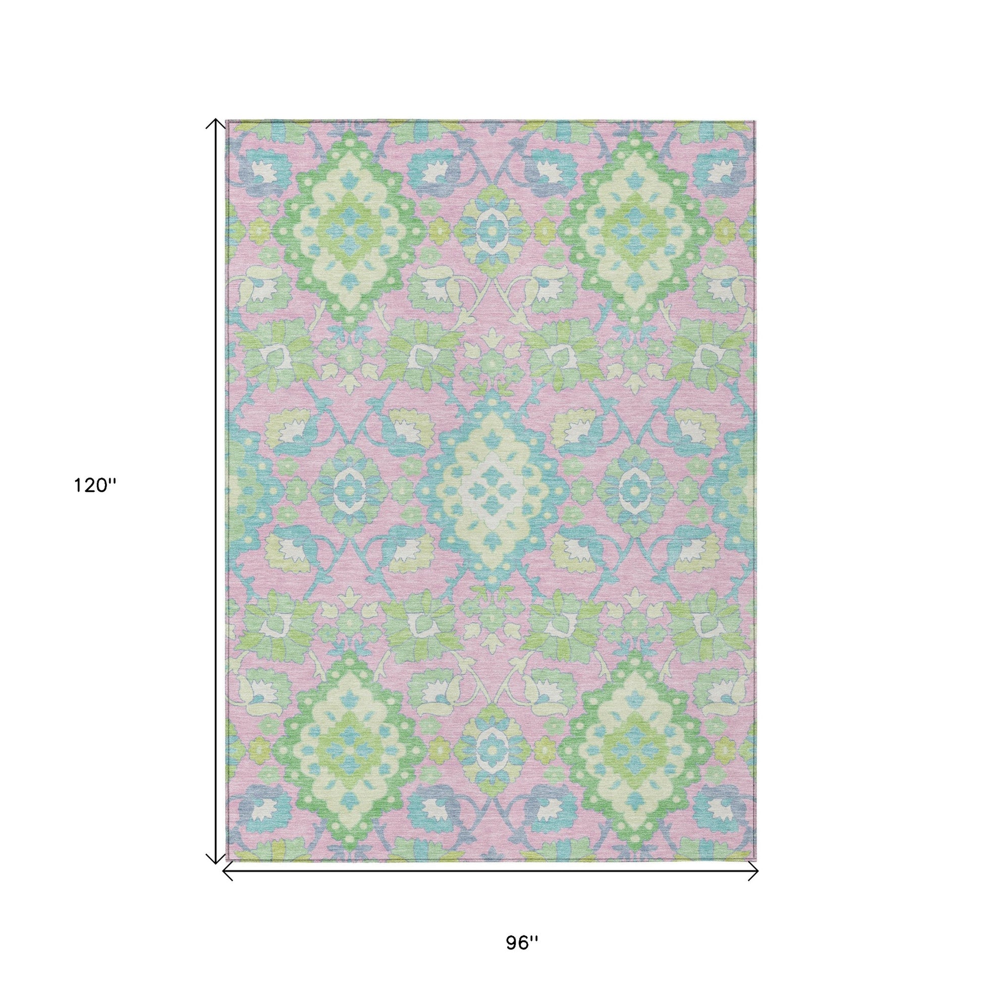8' X 10' Pink Green And Blue Oriental Washable Indoor Outdoor Area Rug-2
