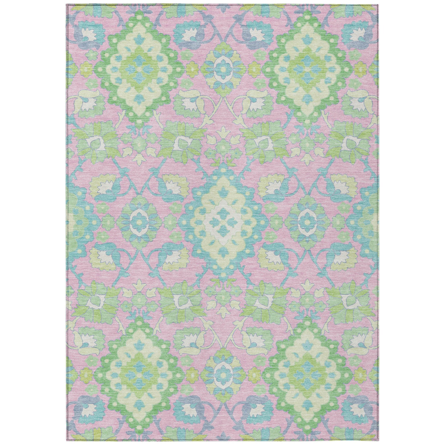 8' X 10' Pink Green And Blue Oriental Washable Indoor Outdoor Area Rug-1