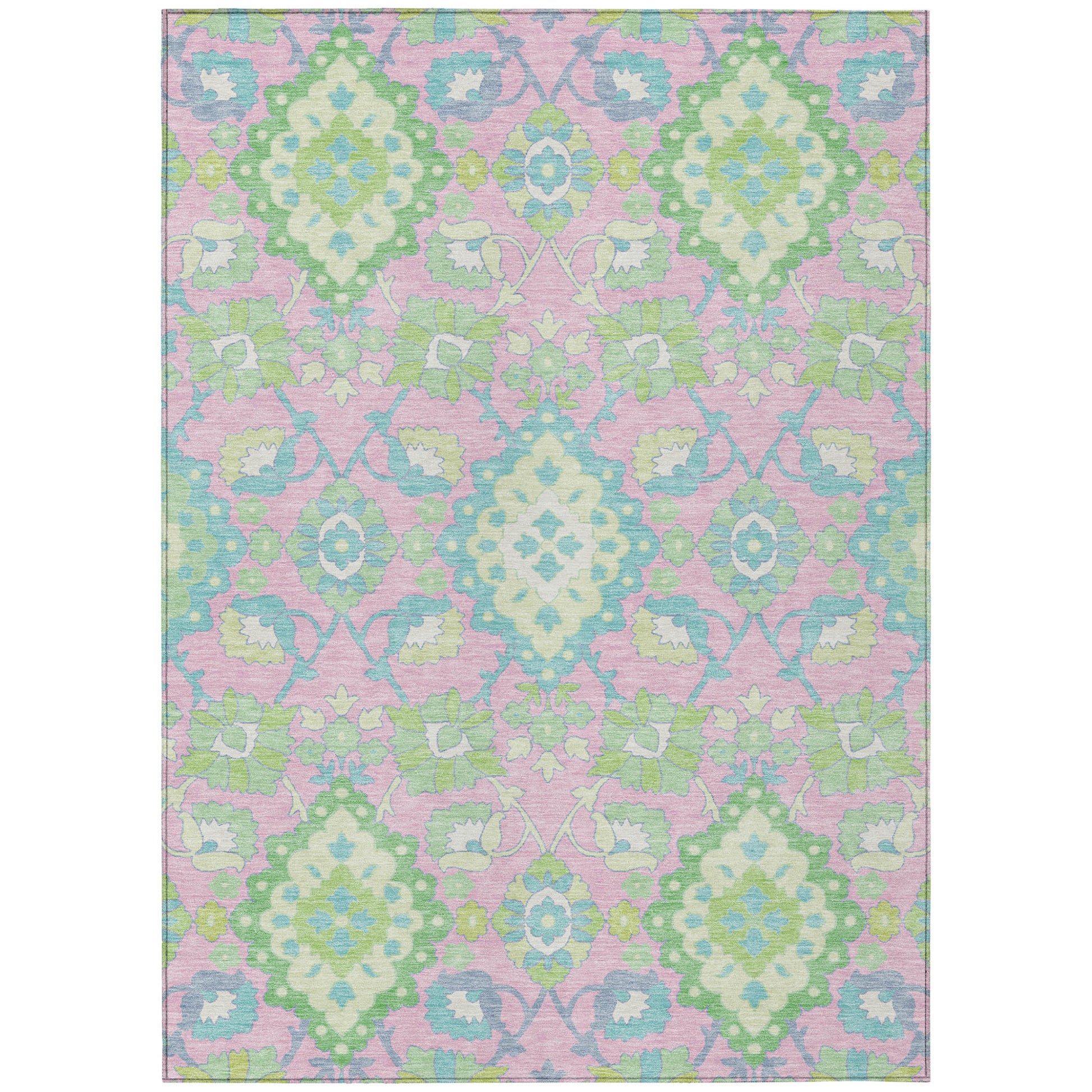 8' X 10' Pink Green And Blue Oriental Washable Indoor Outdoor Area Rug-1