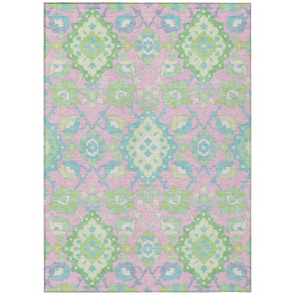 8' X 10' Pink Green And Blue Oriental Washable Indoor Outdoor Area Rug-1