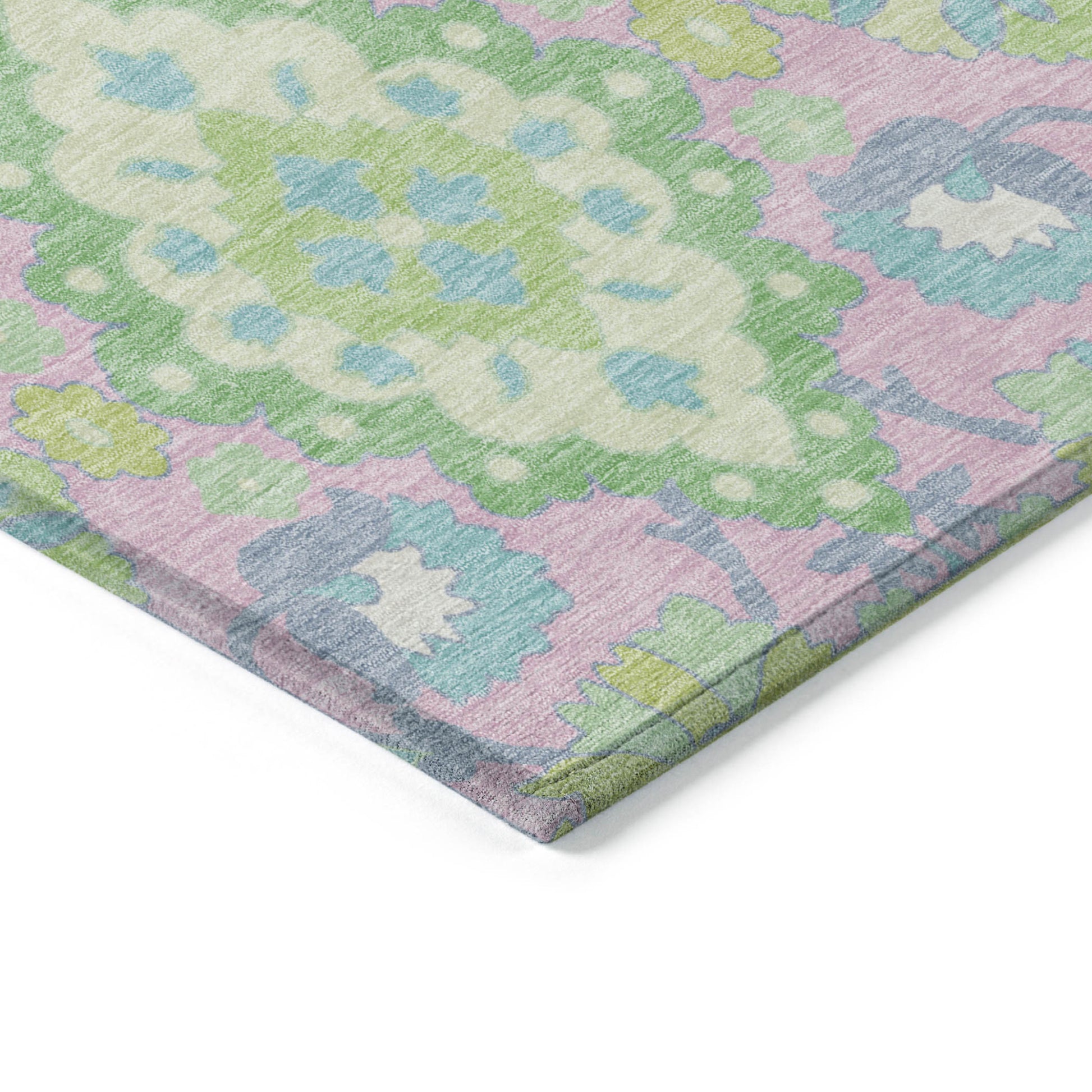 8' X 10' Pink Green And Blue Oriental Washable Indoor Outdoor Area Rug-3