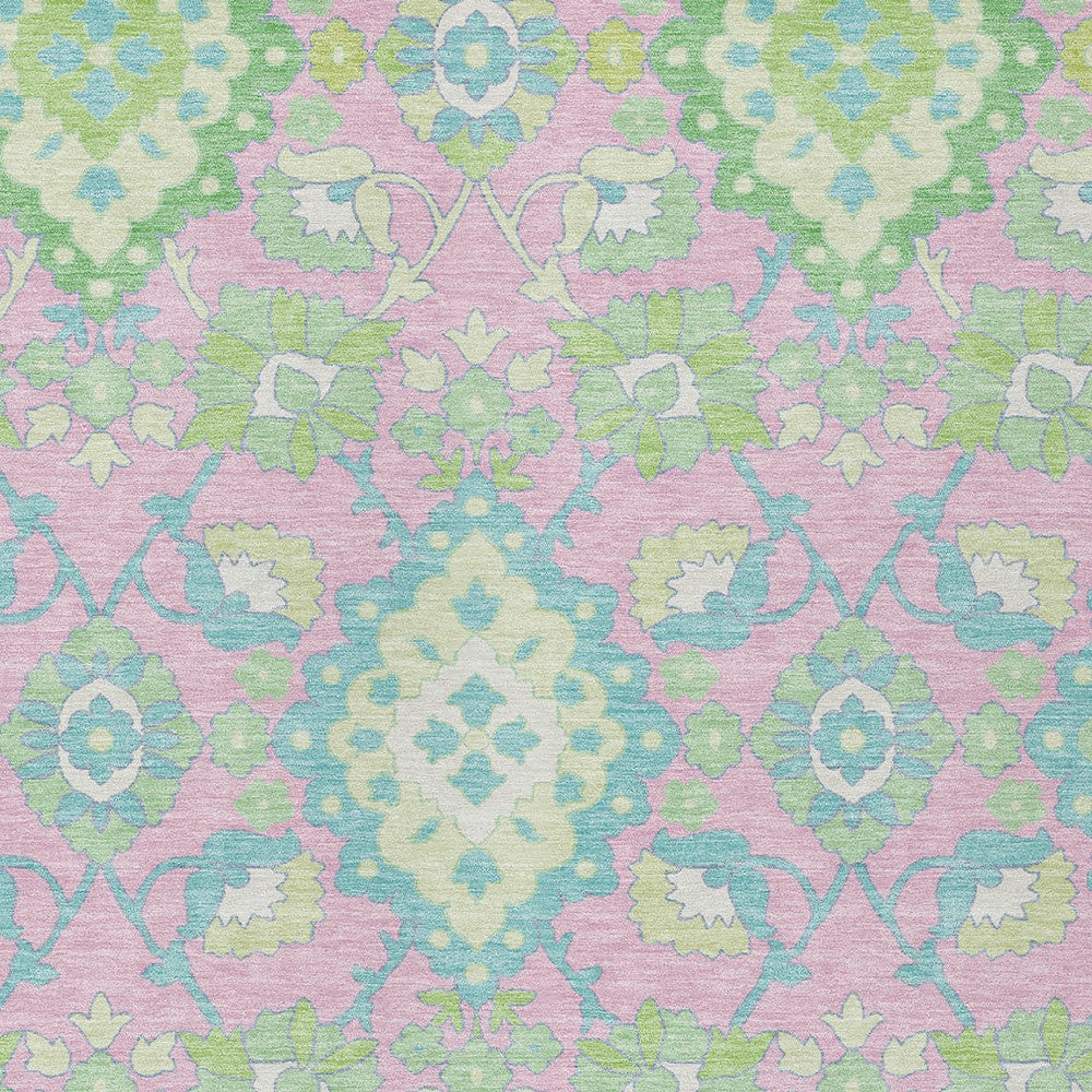 8' X 10' Pink Green And Blue Oriental Washable Indoor Outdoor Area Rug-5