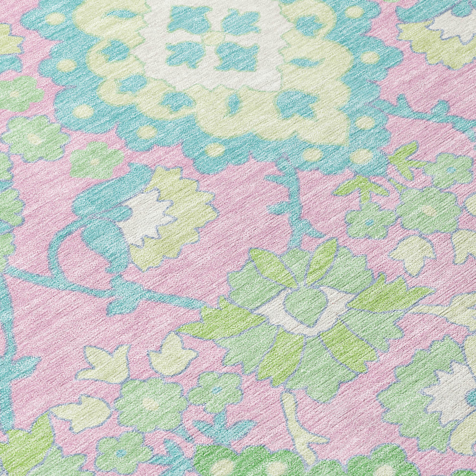 8' X 10' Pink Green And Blue Oriental Washable Indoor Outdoor Area Rug-4