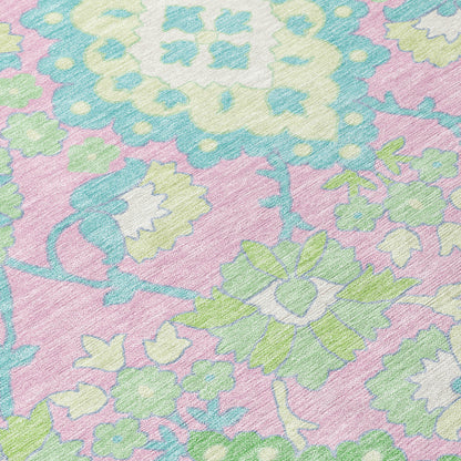 8' X 10' Pink Green And Blue Oriental Washable Indoor Outdoor Area Rug-4
