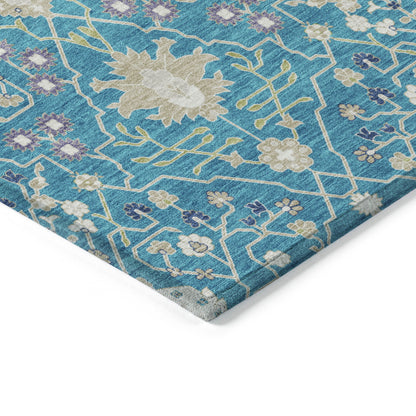 9' X 12' Teal Blue Purple And Ivory Oriental Washable Indoor Outdoor Area Rug-3