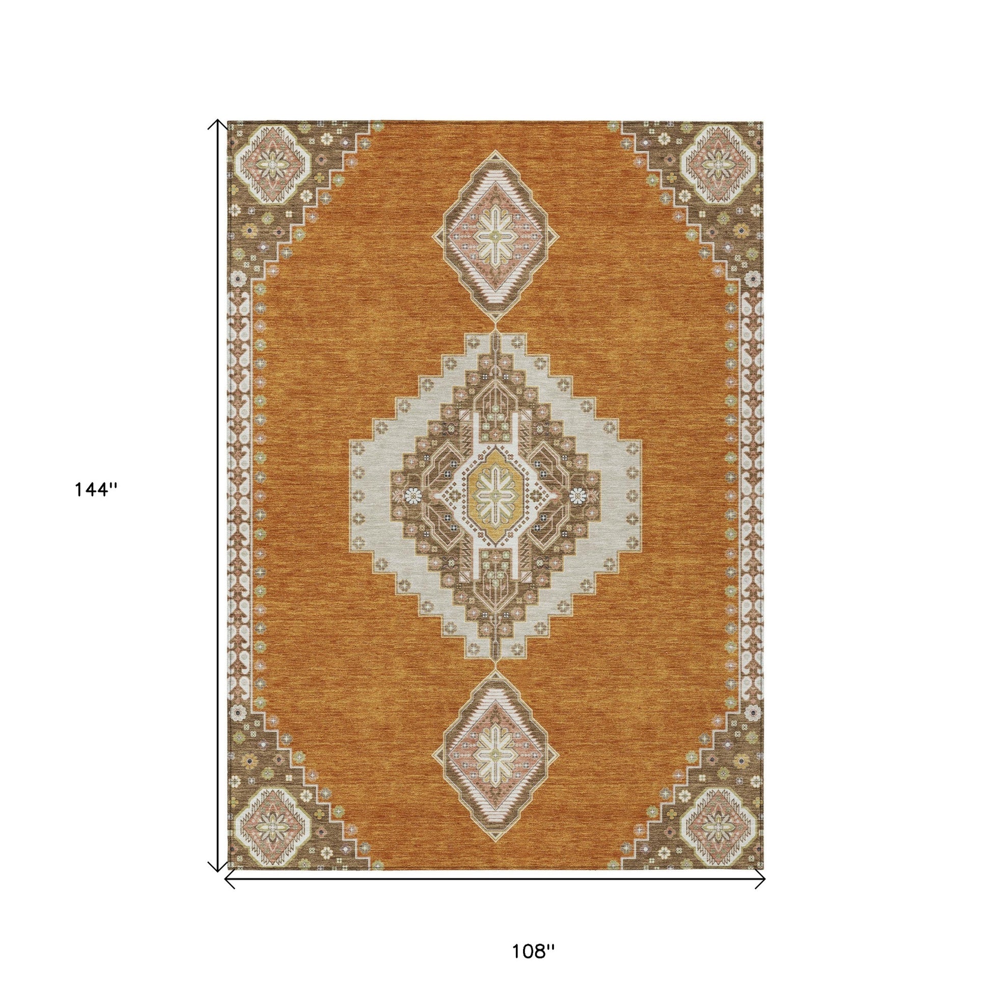 9' X 12' Copper Brown And Ivory Oriental Washable Indoor Outdoor Area Rug-2