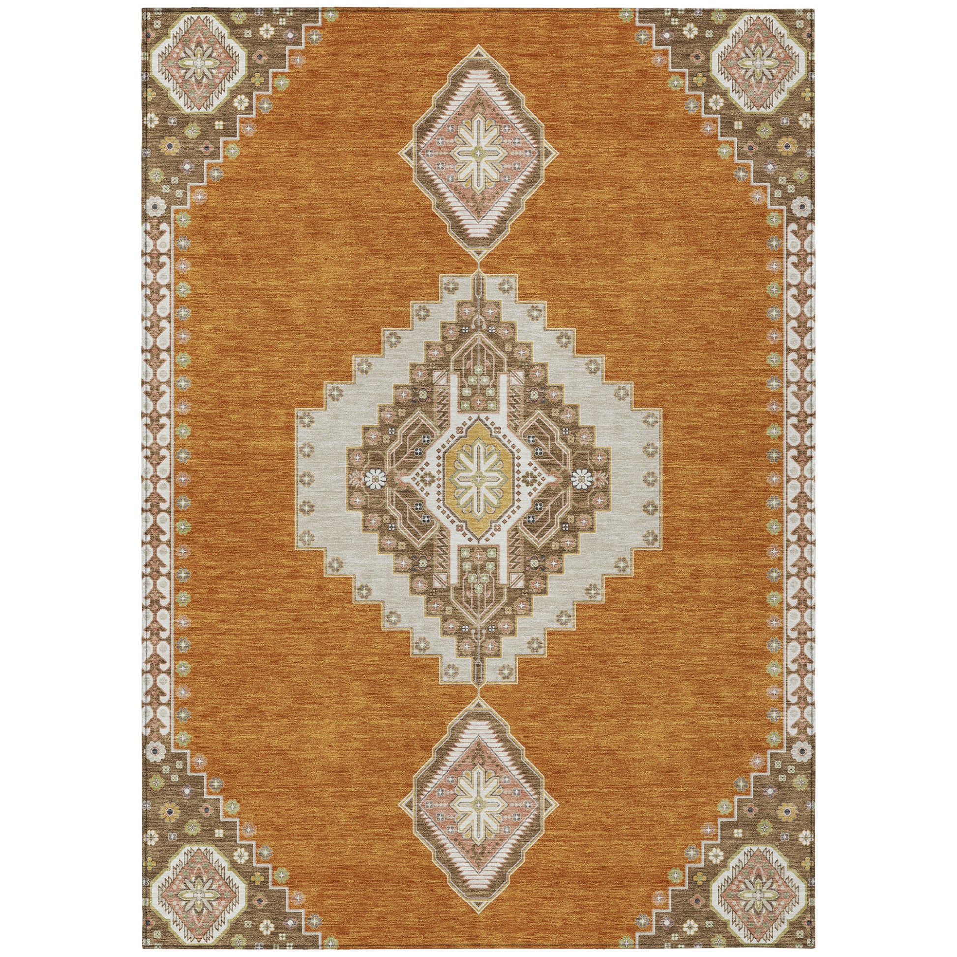 9' X 12' Copper Brown And Ivory Oriental Washable Indoor Outdoor Area Rug-1