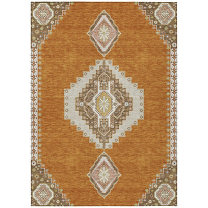 9' X 12' Copper Brown And Ivory Oriental Washable Indoor Outdoor Area Rug-1