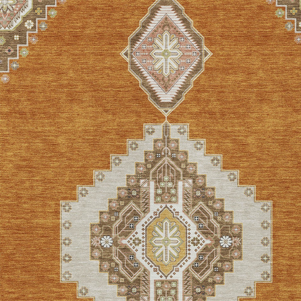 9' X 12' Copper Brown And Ivory Oriental Washable Indoor Outdoor Area Rug-4