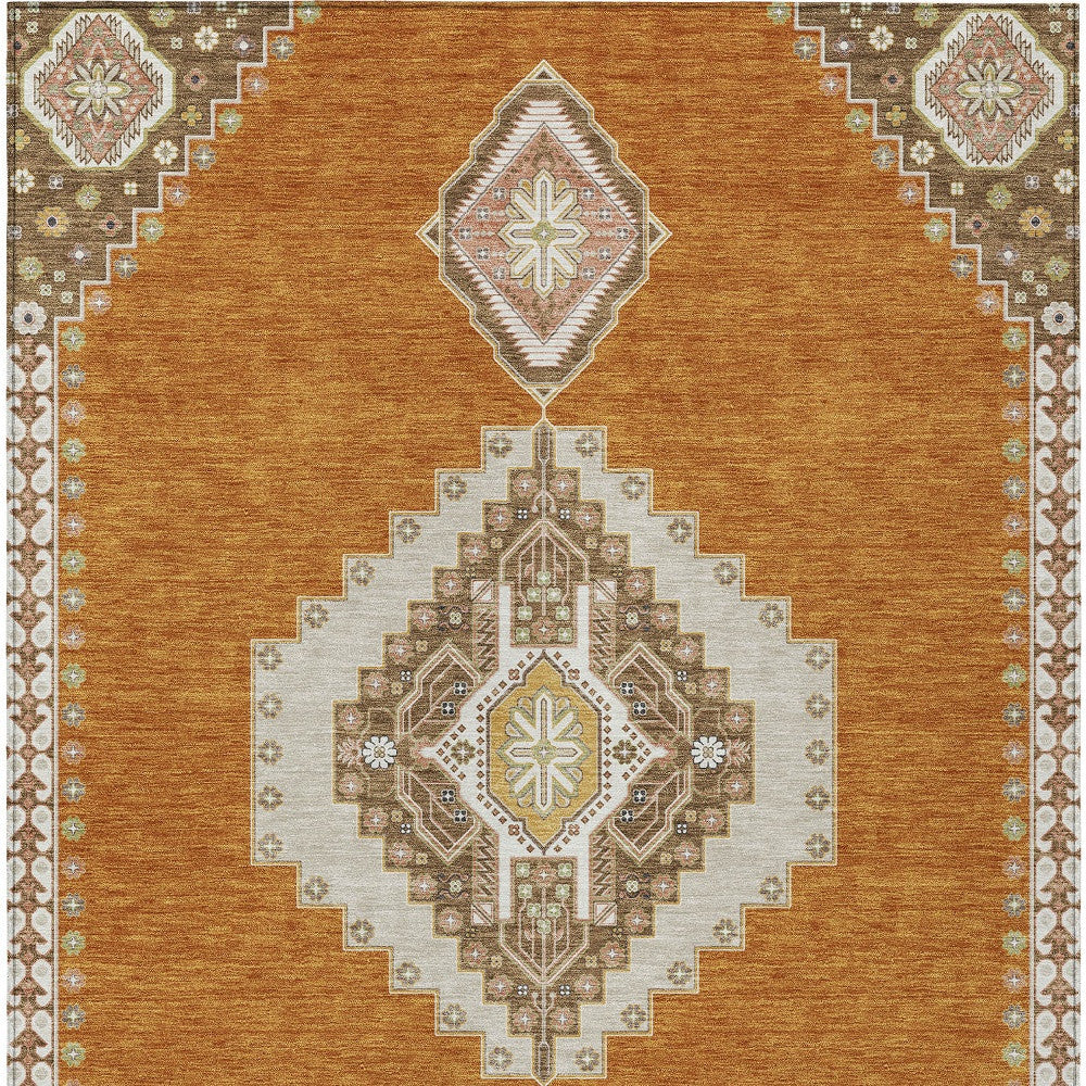 9' X 12' Copper Brown And Ivory Oriental Washable Indoor Outdoor Area Rug-6