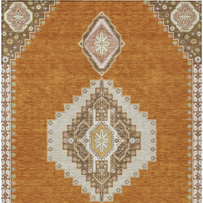 9' X 12' Copper Brown And Ivory Oriental Washable Indoor Outdoor Area Rug-6