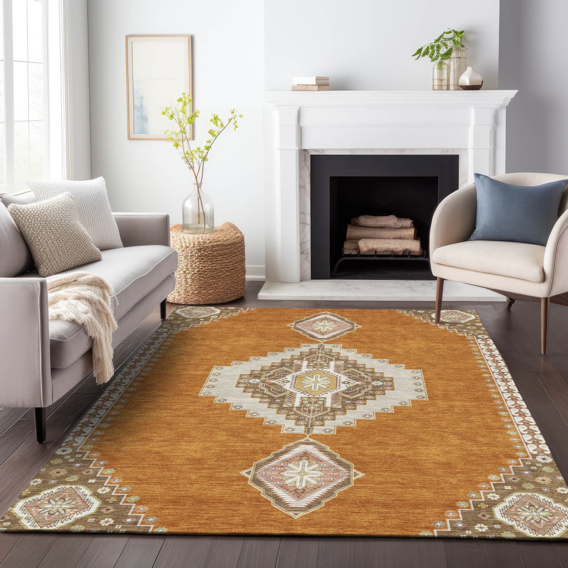 9' X 12' Copper Brown And Ivory Oriental Washable Indoor Outdoor Area Rug-8