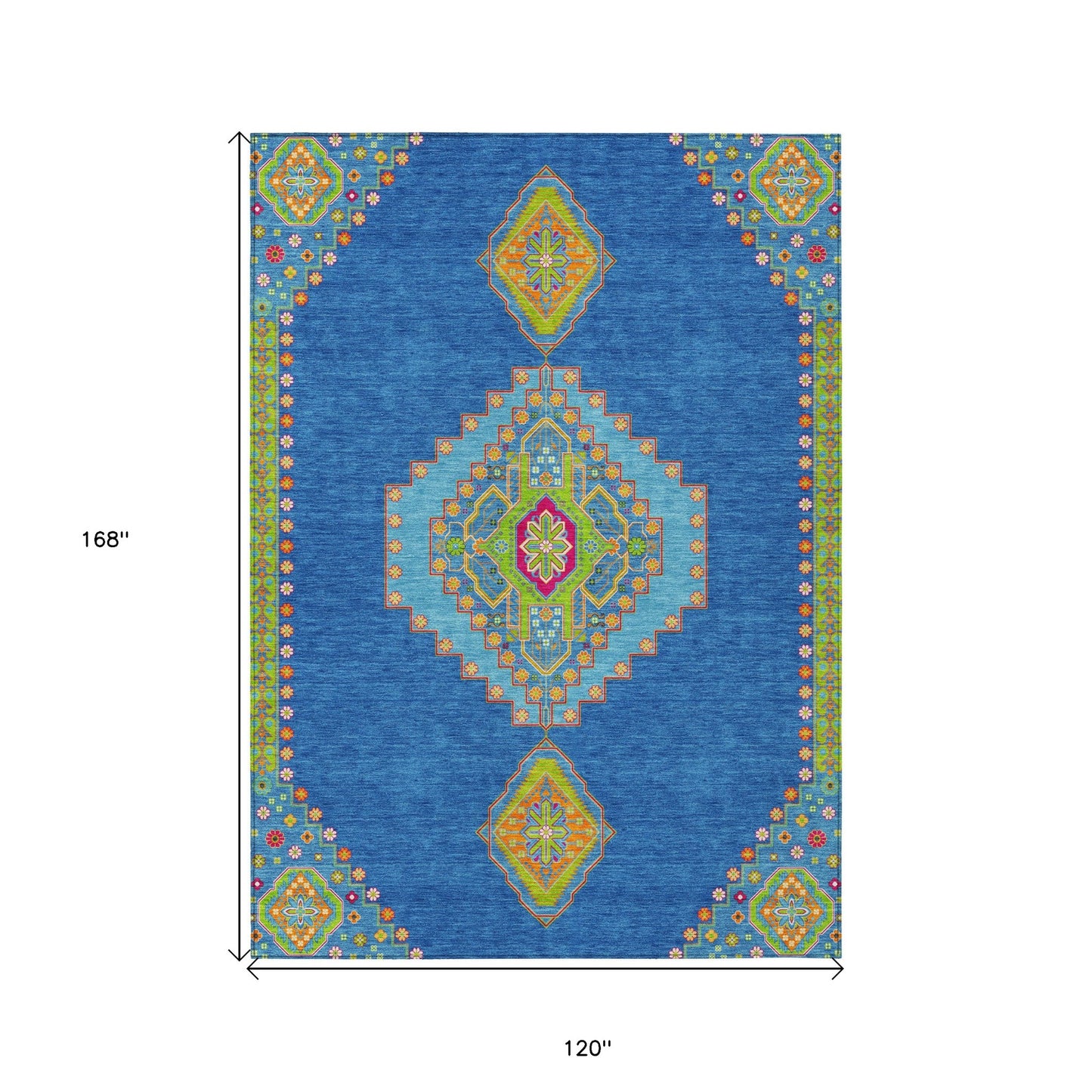 10' X 14' Denim Blue Red And Green Oriental Washable Indoor Outdoor Area Rug-2