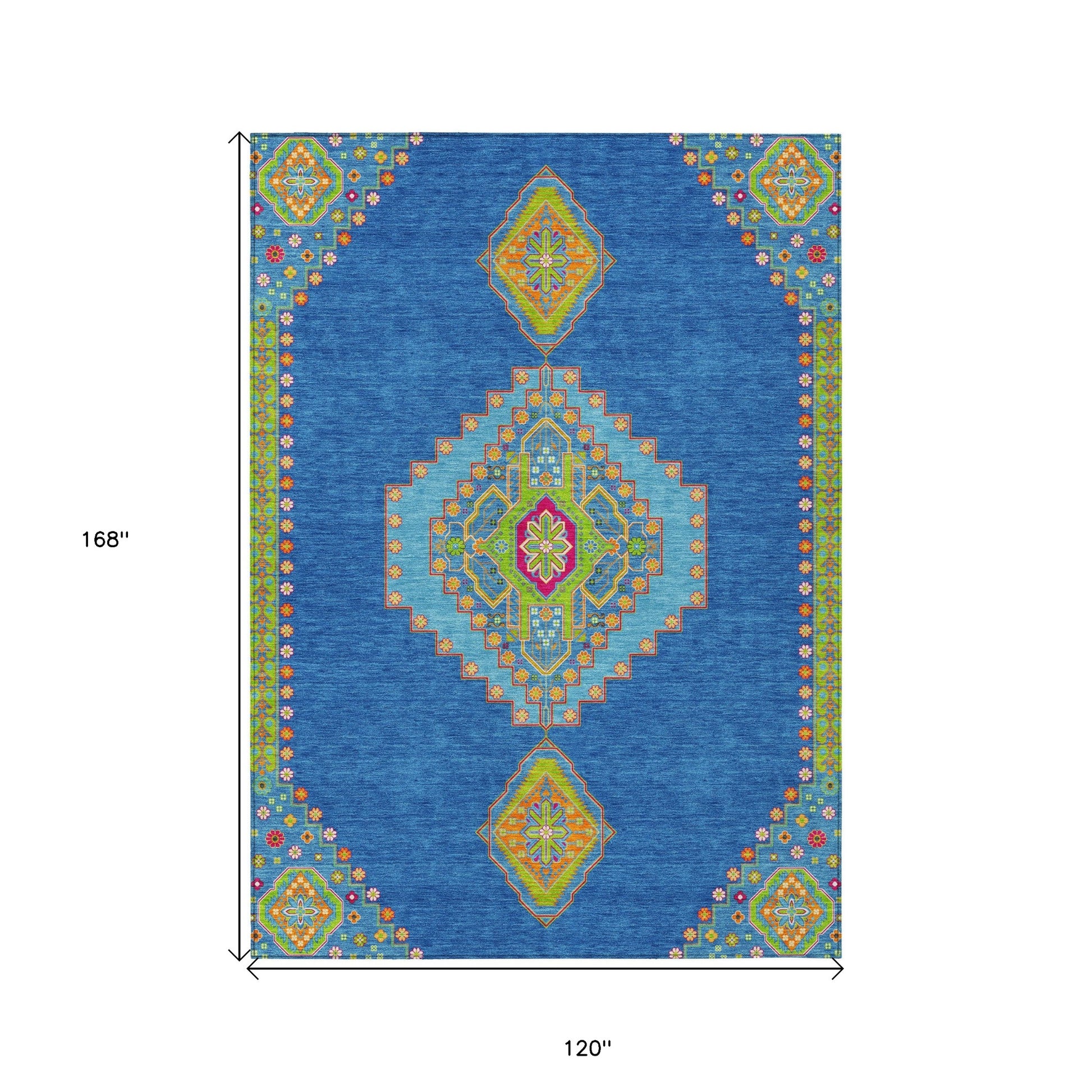 10' X 14' Denim Blue Red And Green Oriental Washable Indoor Outdoor Area Rug-2