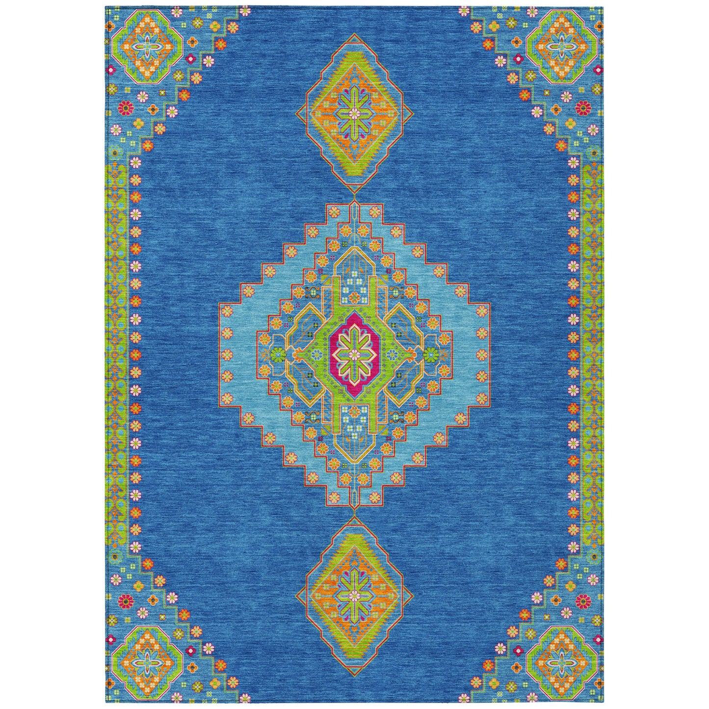 10' X 14' Denim Blue Red And Green Oriental Washable Indoor Outdoor Area Rug-1