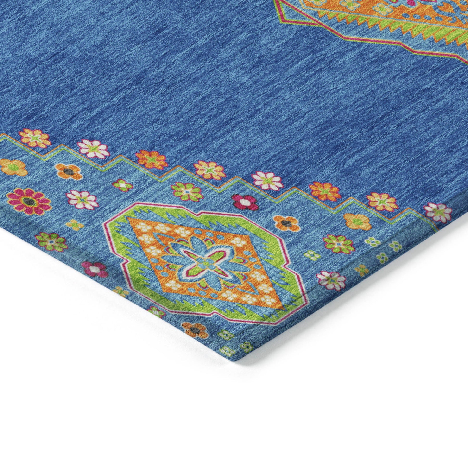 10' X 14' Denim Blue Red And Green Oriental Washable Indoor Outdoor Area Rug-3