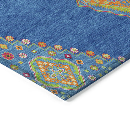 10' X 14' Denim Blue Red And Green Oriental Washable Indoor Outdoor Area Rug-3