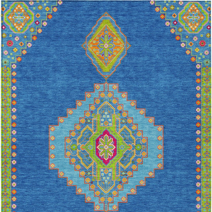 10' X 14' Denim Blue Red And Green Oriental Washable Indoor Outdoor Area Rug-6
