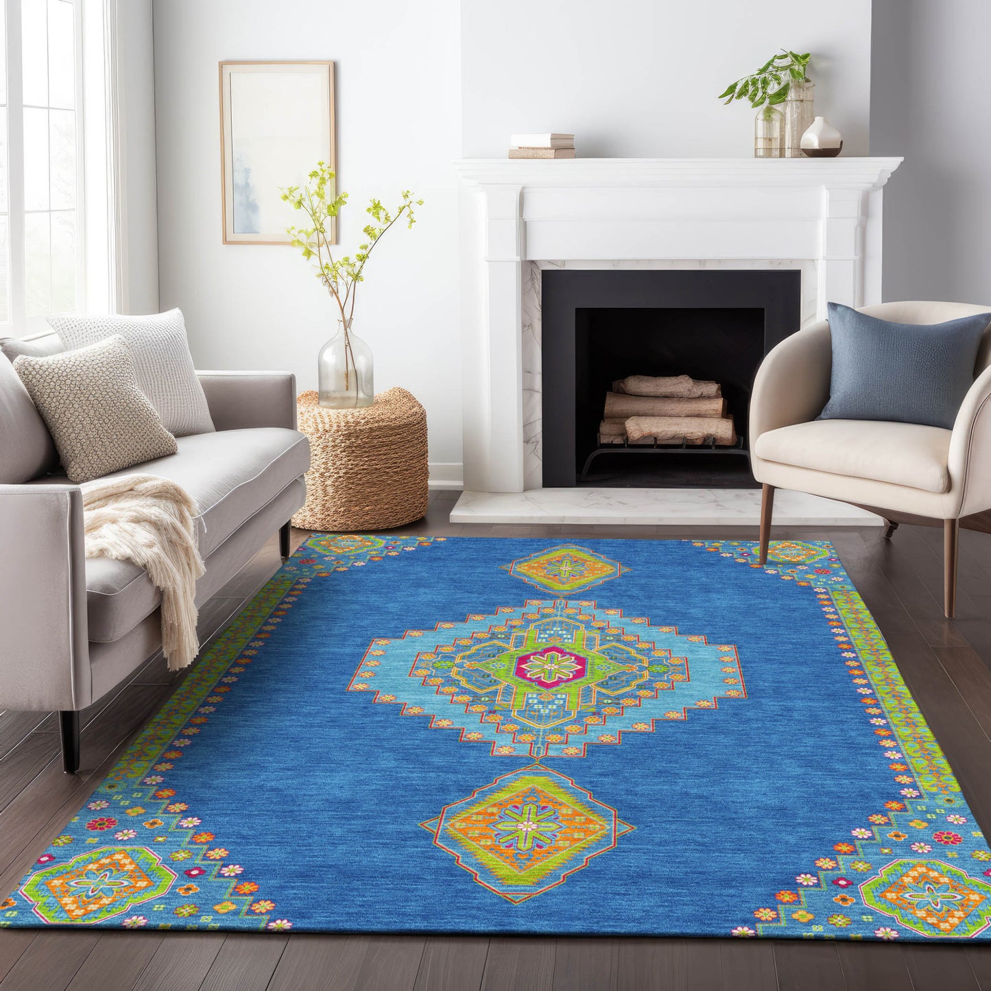 10' X 14' Denim Blue Red And Green Oriental Washable Indoor Outdoor Area Rug-8