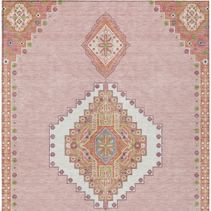 10' X 14' Pink Green And Ivory Oriental Washable Indoor Outdoor Area Rug-6