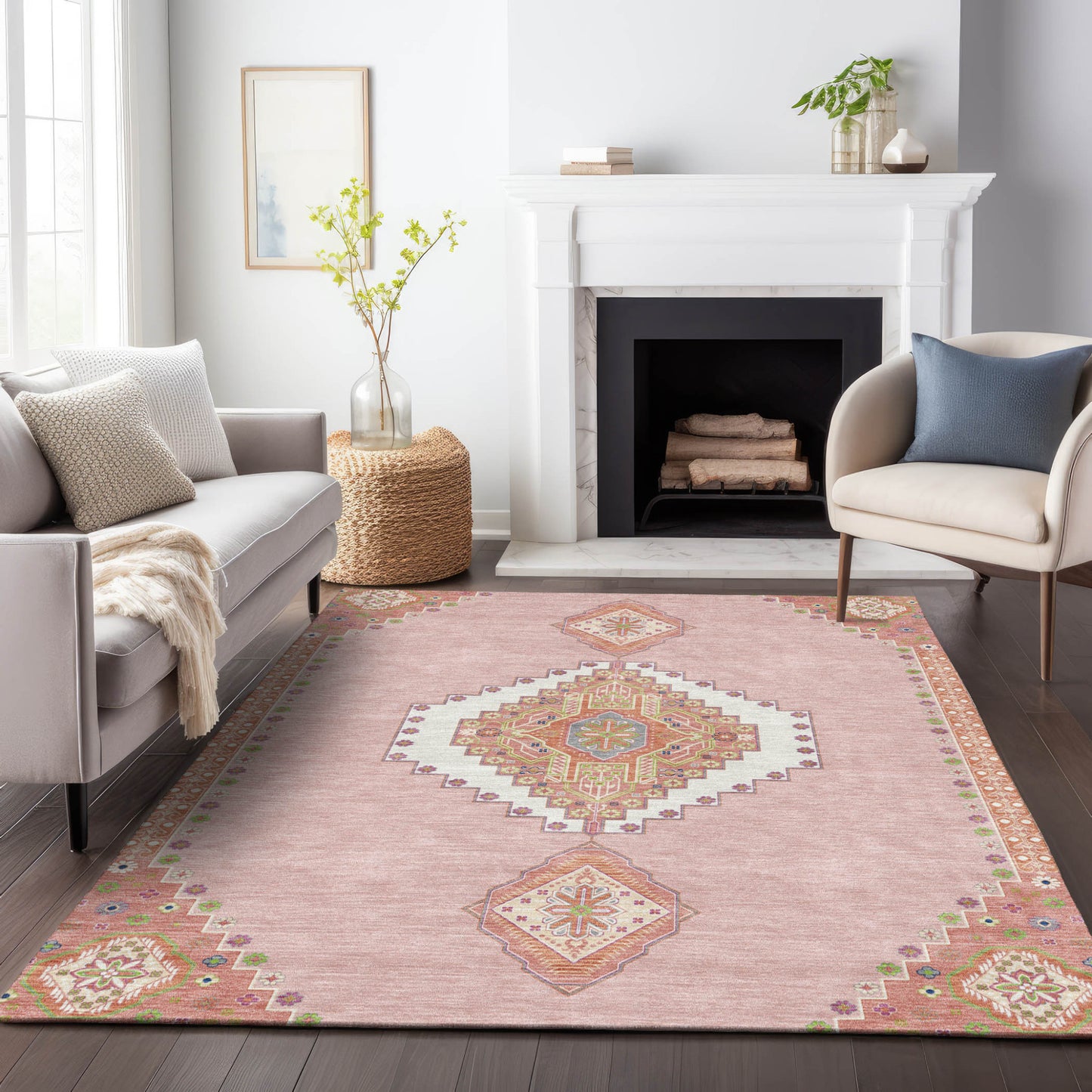 10' X 14' Pink Green And Ivory Oriental Washable Indoor Outdoor Area Rug-8
