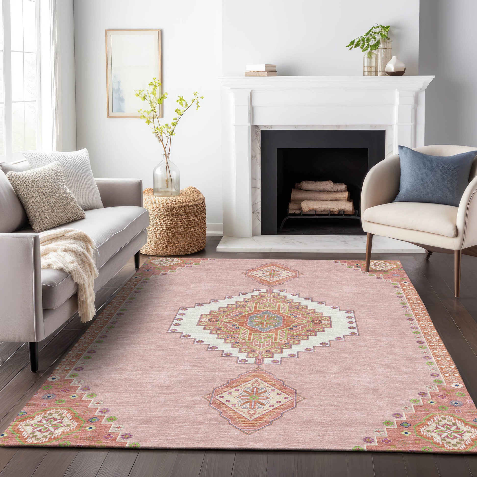10' X 14' Pink Green And Ivory Oriental Washable Indoor Outdoor Area Rug-8