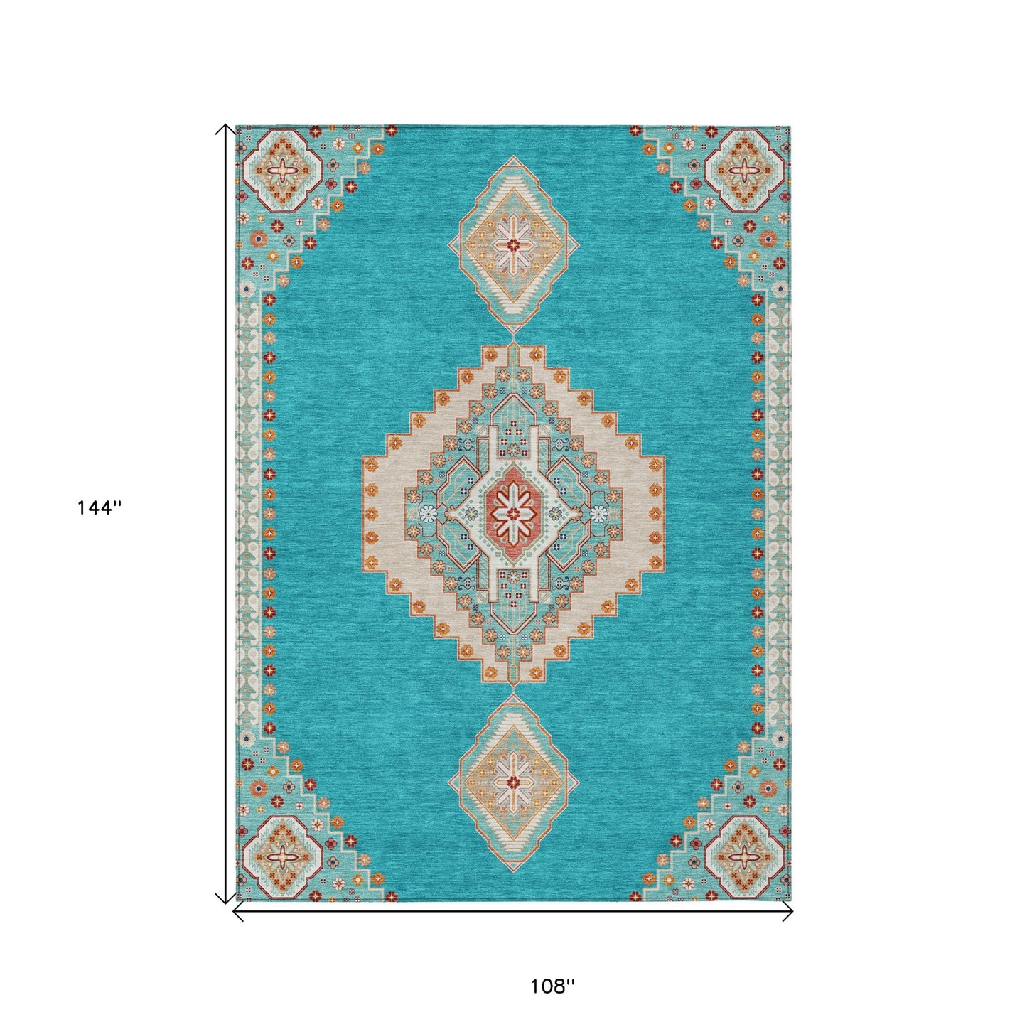 9' X 12' Teal Blue Brown And Ivory Oriental Washable Indoor Outdoor Area Rug-2