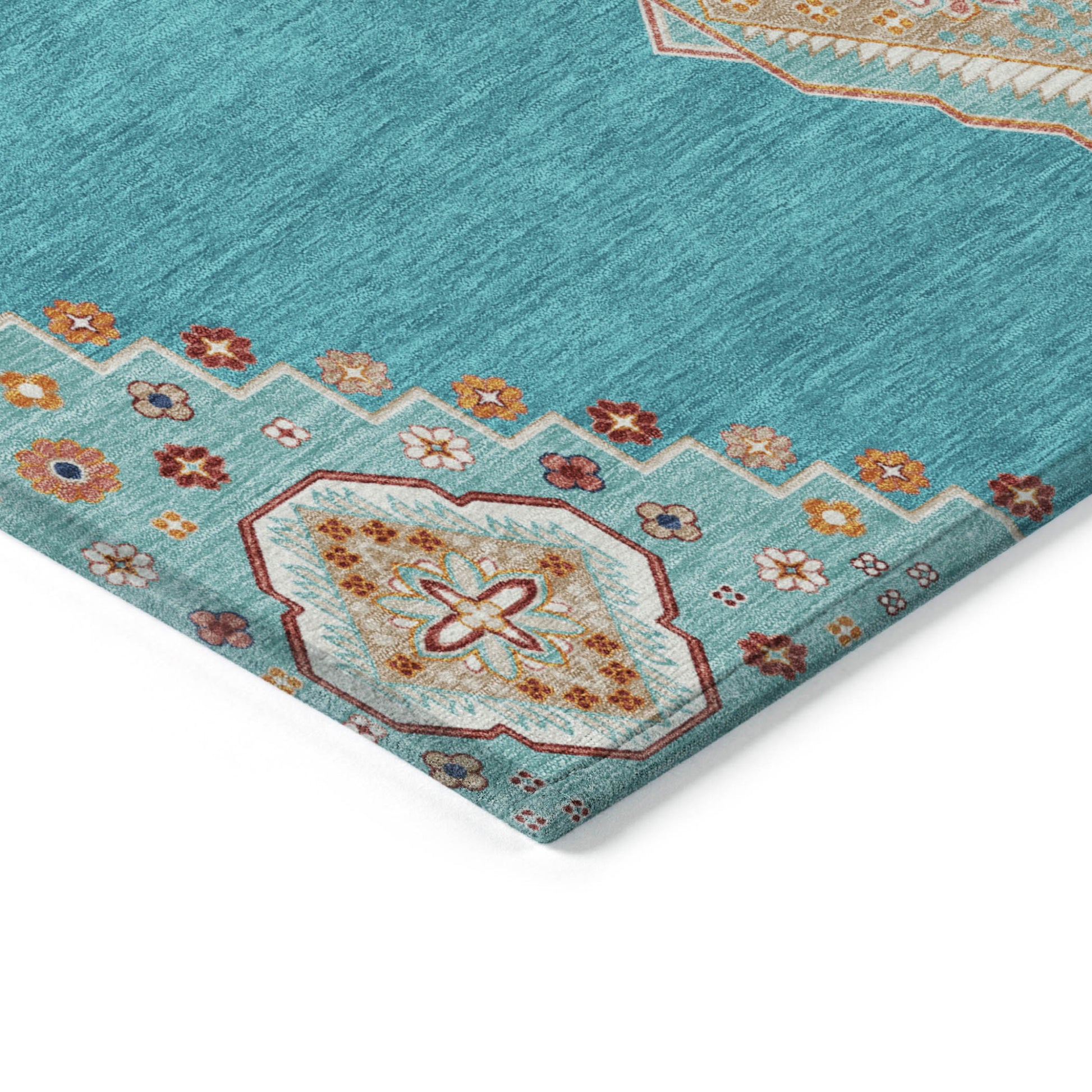 9' X 12' Teal Blue Brown And Ivory Oriental Washable Indoor Outdoor Area Rug-3