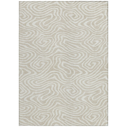 9' X 12' Beige And Linen Abstract Washable Indoor Outdoor Area Rug-6