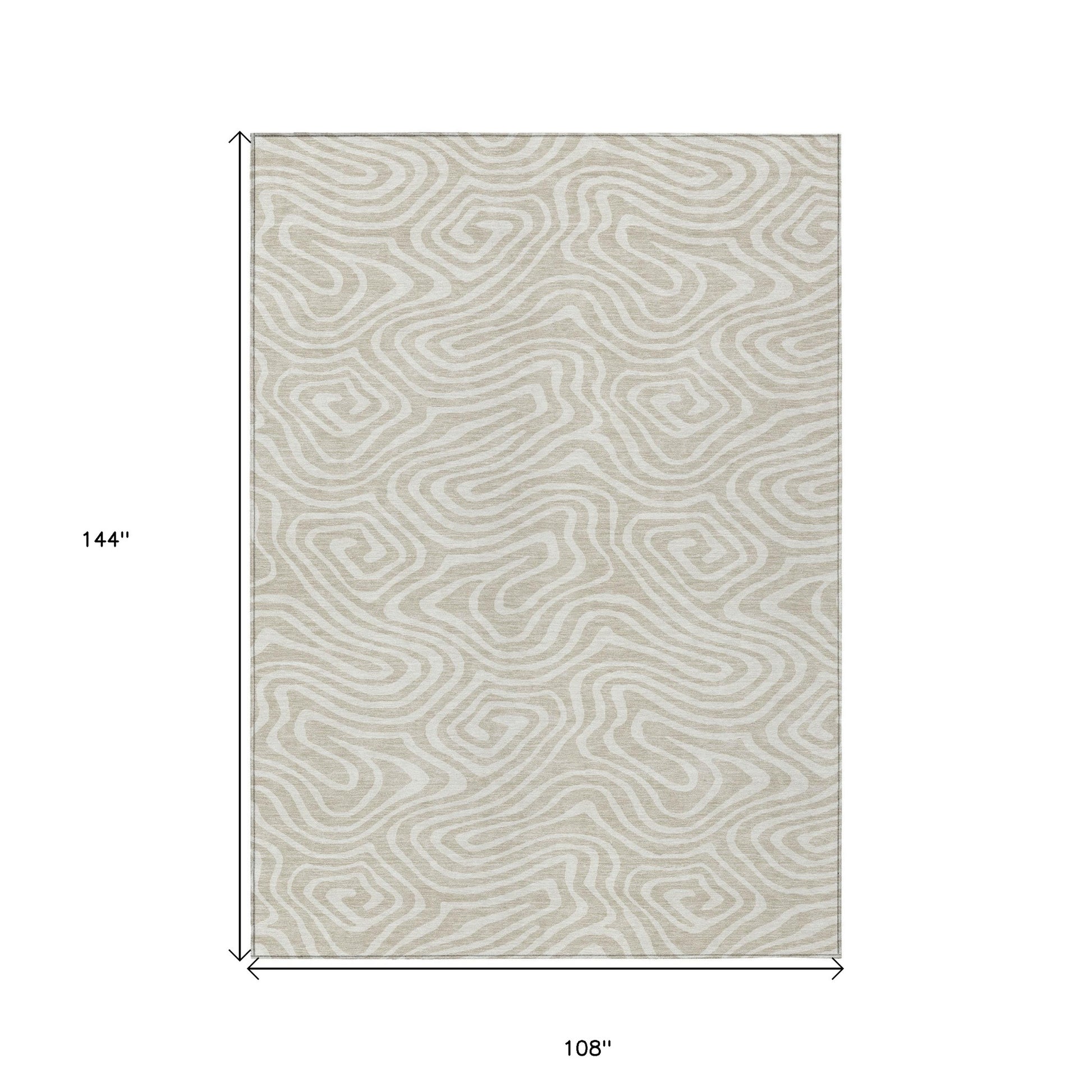 9' X 12' Beige And Linen Abstract Washable Indoor Outdoor Area Rug-2