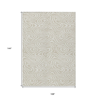 9' X 12' Beige And Linen Abstract Washable Indoor Outdoor Area Rug-2