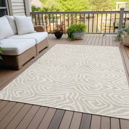 9' X 12' Beige And Linen Abstract Washable Indoor Outdoor Area Rug-7