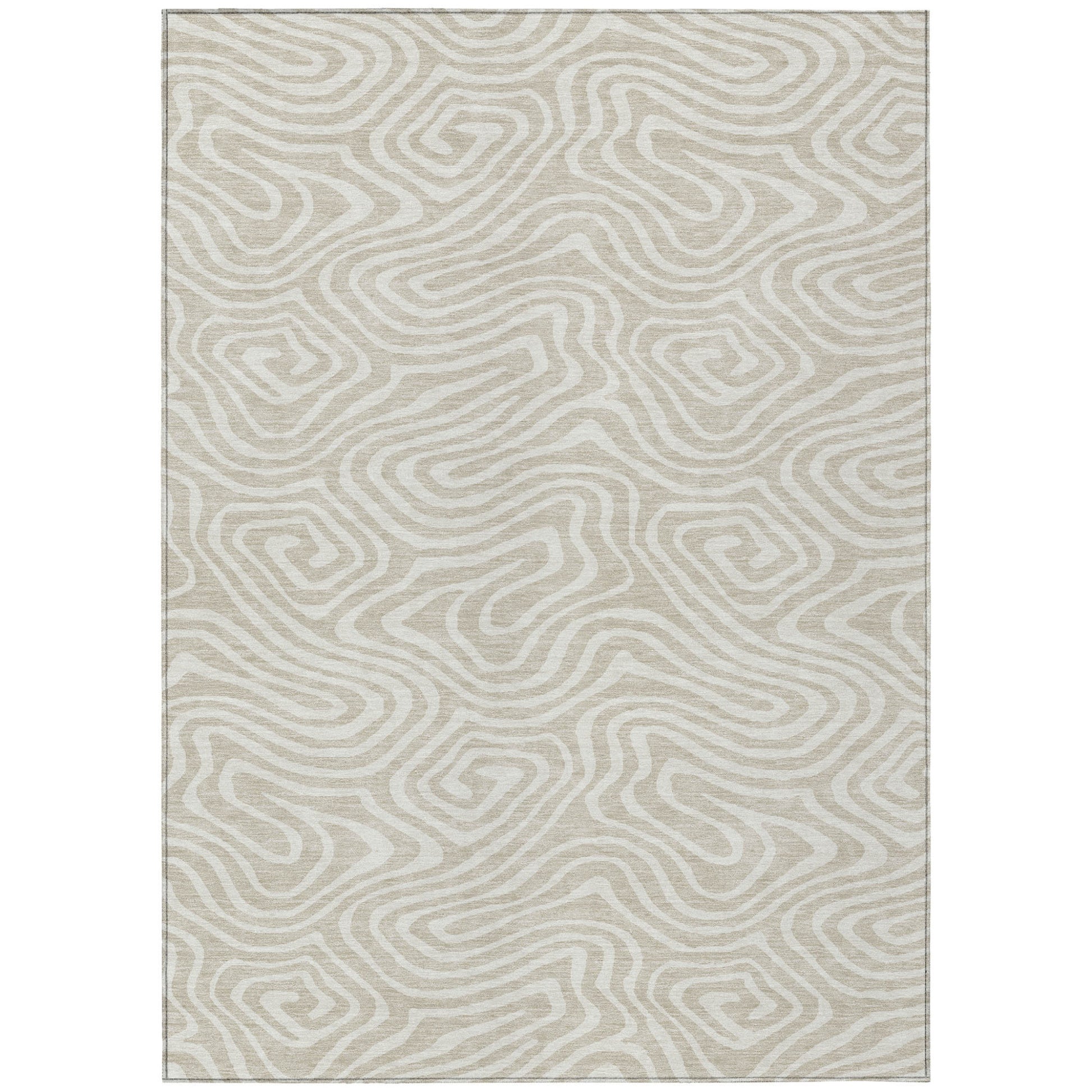 9' X 12' Beige And Linen Abstract Washable Indoor Outdoor Area Rug-1