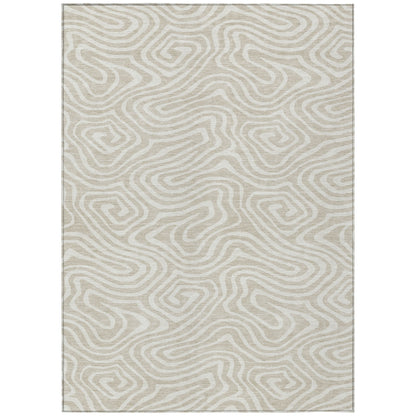 9' X 12' Beige And Linen Abstract Washable Indoor Outdoor Area Rug-1