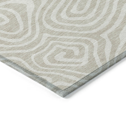 9' X 12' Beige And Linen Abstract Washable Indoor Outdoor Area Rug-4